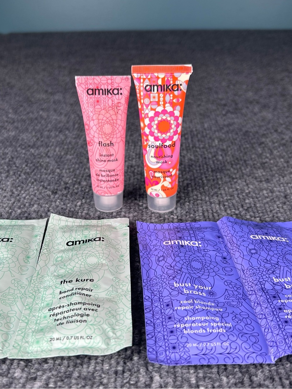 AMIKA Haircare Travel Bundle ~ Shampoo, Conditioner, Nourishing & Shine Masks